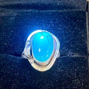Native American Antique Hand Made Sterling Silver & Turquoise Ring Size 9
